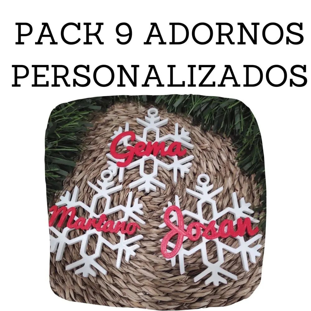 Pack 9 adornos de Navidad con nombre impreso en 3D